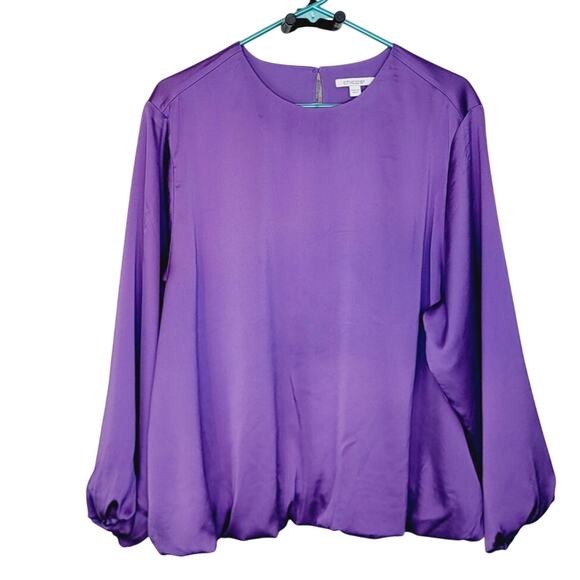 Chico's Purple Sumptuous Satin Bubble Top Chico's Size3 or US 16 Minimalist - Picture 5 of 13